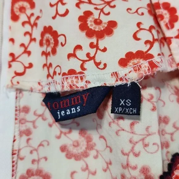 🔹️Tommy Girl Cream & Red Floral Print Cap Sleeve Dress XSmall - Picture 13 of 14